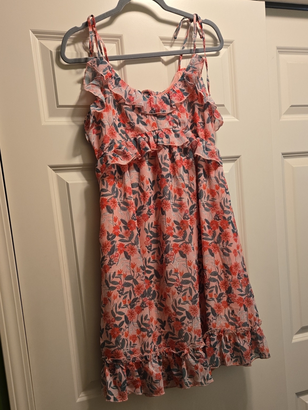 Koko & Masom Floral Ruffle Spaghetti Strap Dress - Pink & Coral